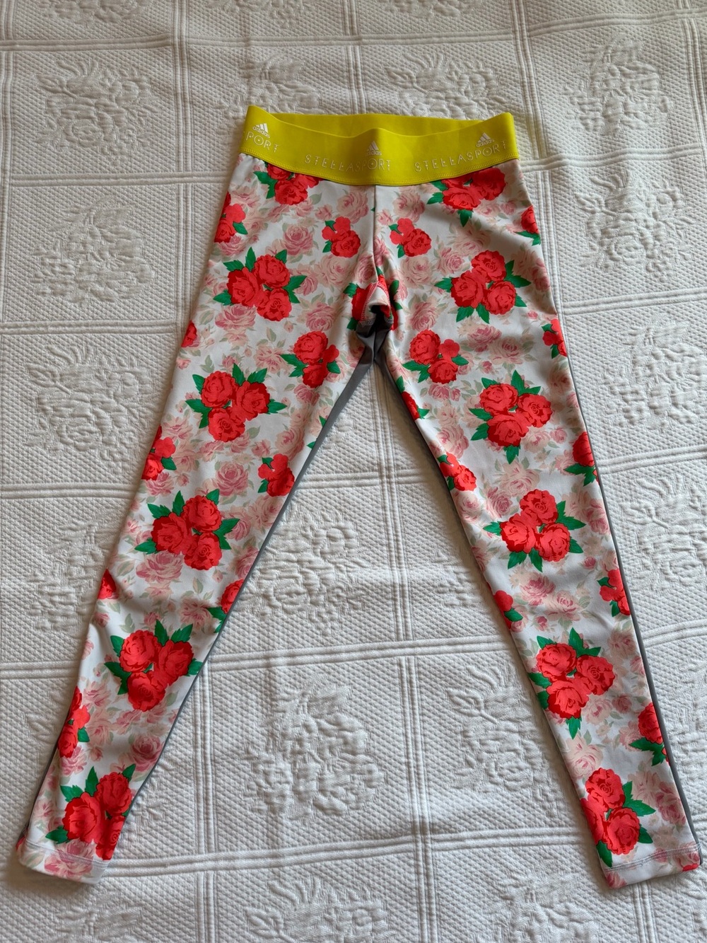 Bundle Adidas Stella McCartney Stellasport Leggings Red Rose/Camo Neon Waist - Picture 3 of 13